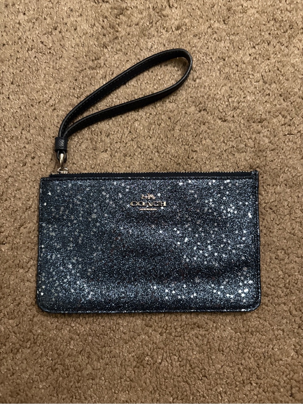 Coach Star Glitter Wristlet Clutch Midnight Blue/Black Sequin Miniature Wallet
